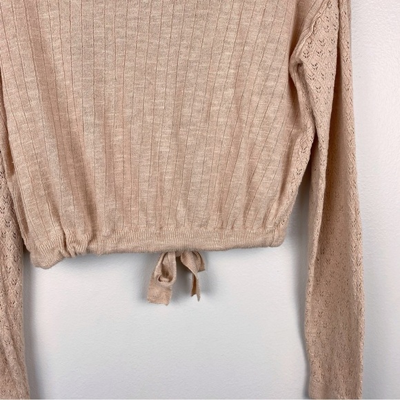 Free People Betty Button Down Tie-Front Pointelle Collared Sweater Size L - Picture 8 of 10